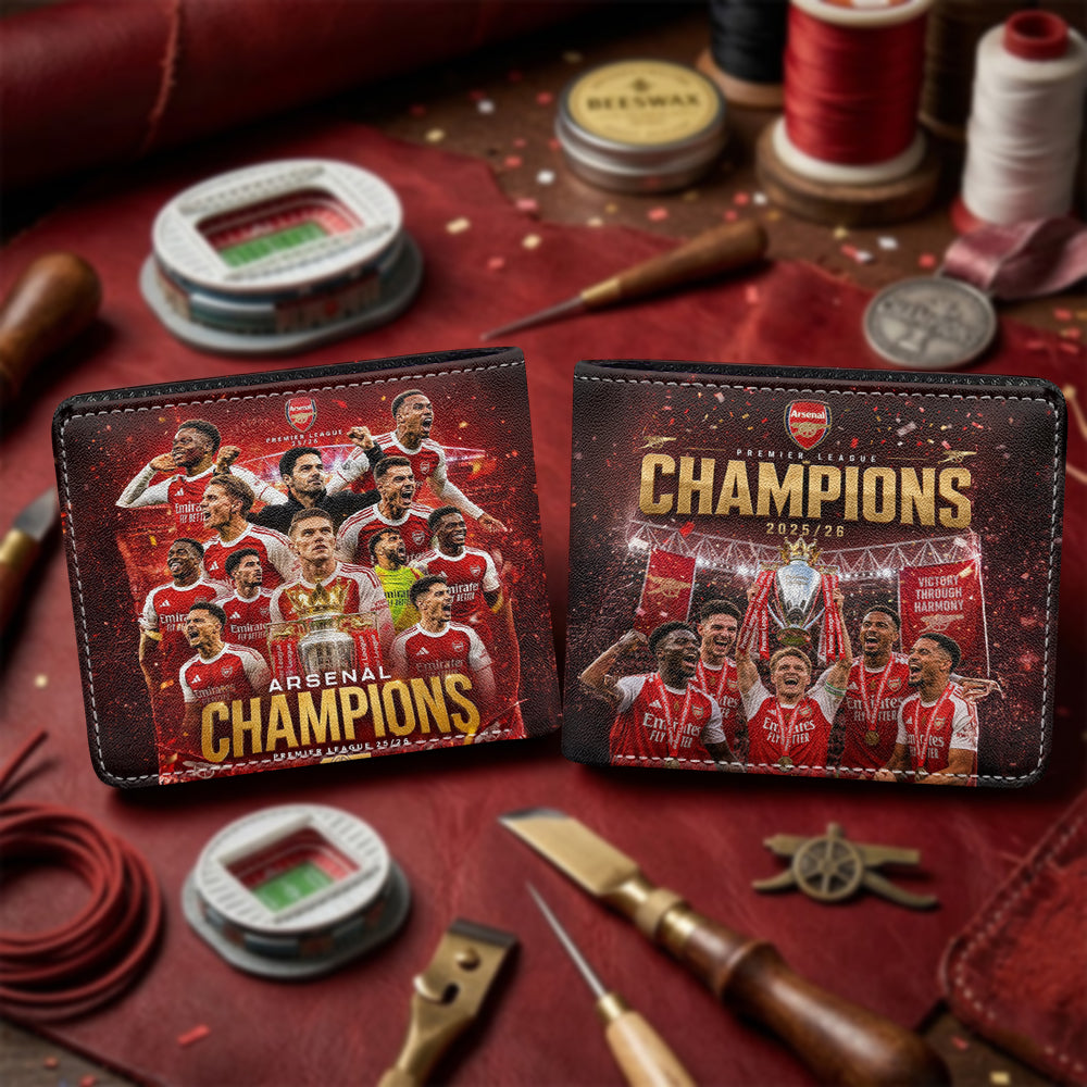 Arsenal FC Premier League Champions 25/26 3D Leather Men Wallet – GNE6631