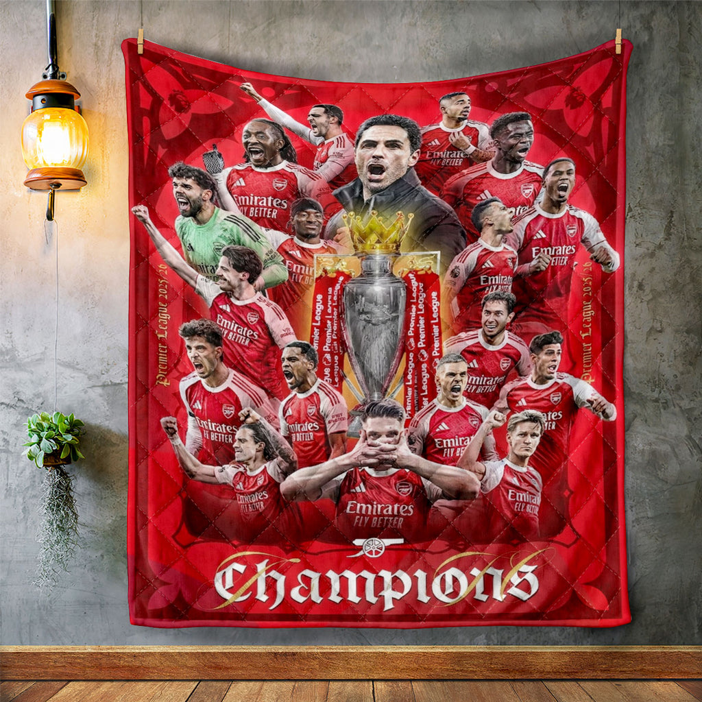 Arsenal FC Premier League Champions 25/26 Quilt Blanket – TMTHU6362