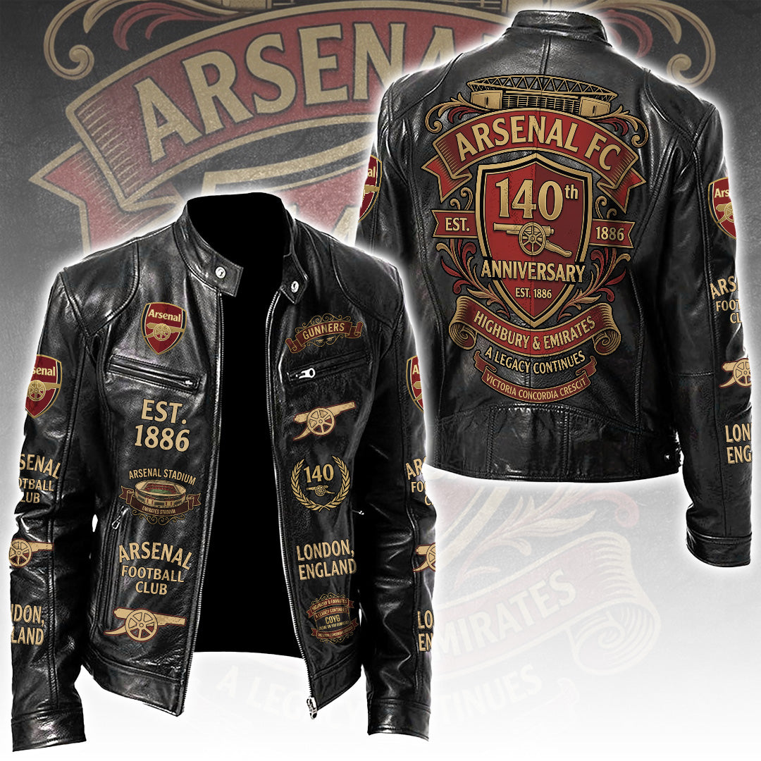 Arsenal FC 140th Anniversary Motorcycle Leather Jacket – TANTN23937