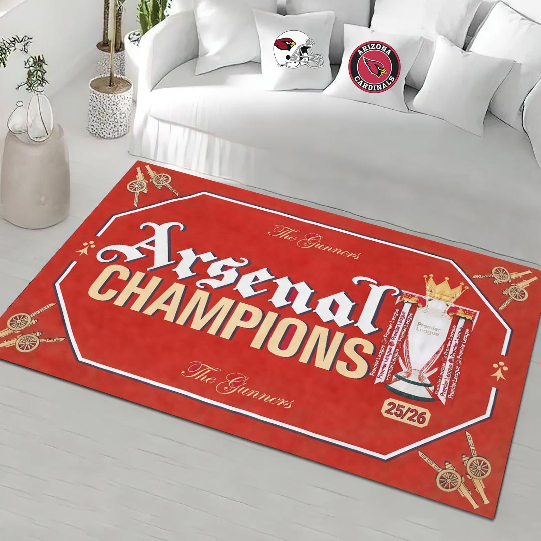 Arsenal FC Premier League Champions 25/26 Rectangular Rug – HOATT18067