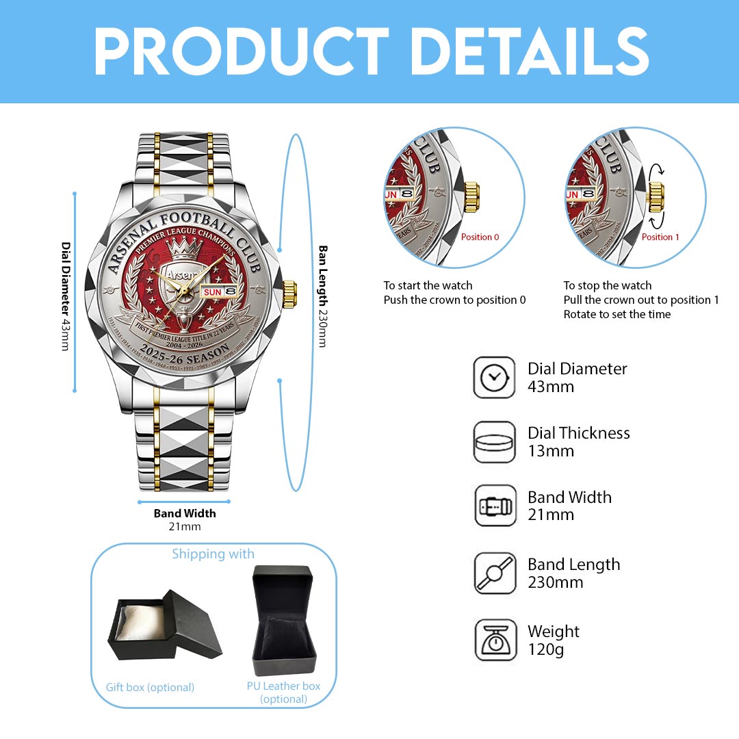 Arsenal FC Premier League Champions 25/26 Alloy Luxury Quartz Watch – HOATT18143