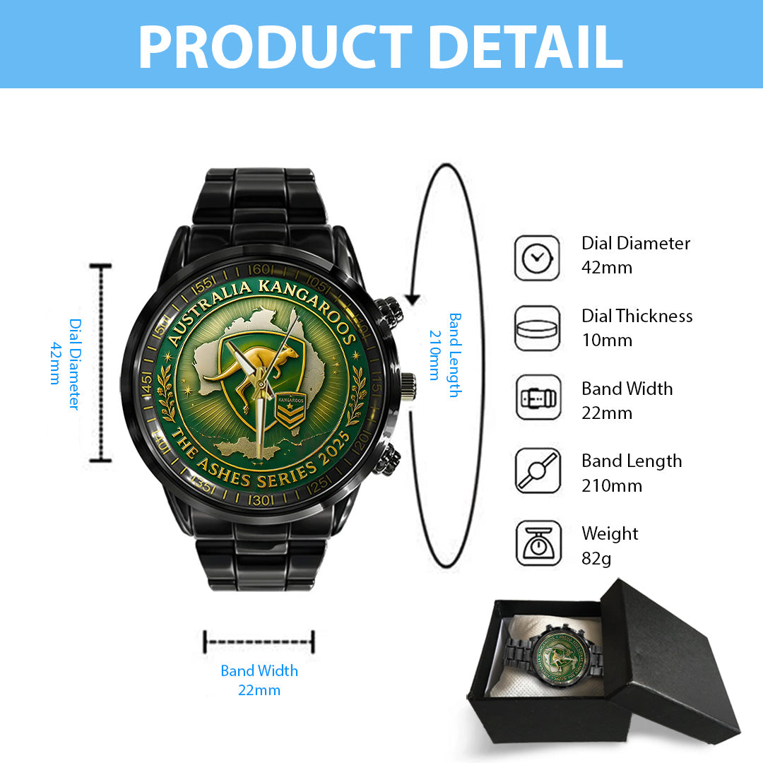 Australia Kangaroos The Ashes Series 2025 Black Stainless Steel Watch – TANTN17814