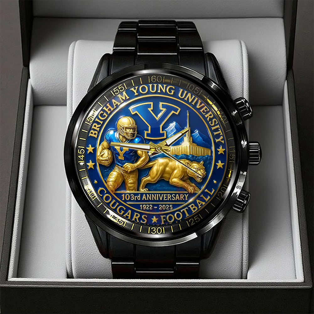 BYU Cougars Football Black Stainless Steel Watch – TANTN17948