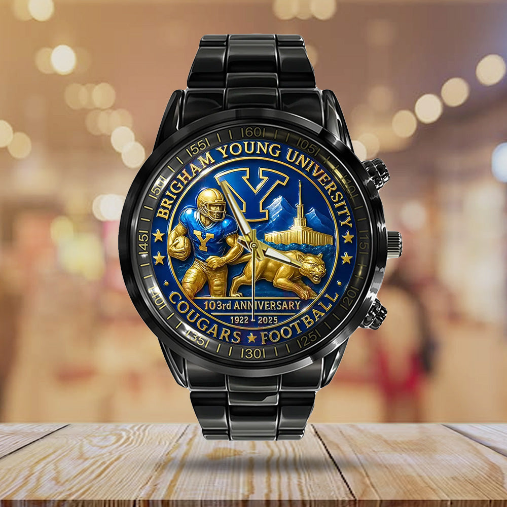 BYU Cougars Football Black Stainless Steel Watch – TANTN17948
