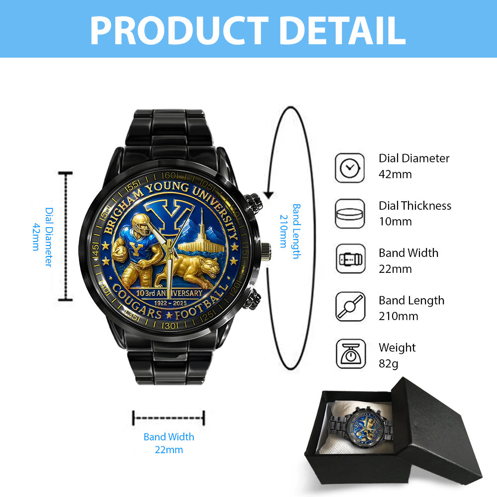 BYU Cougars Football Black Stainless Steel Watch – TANTN17948