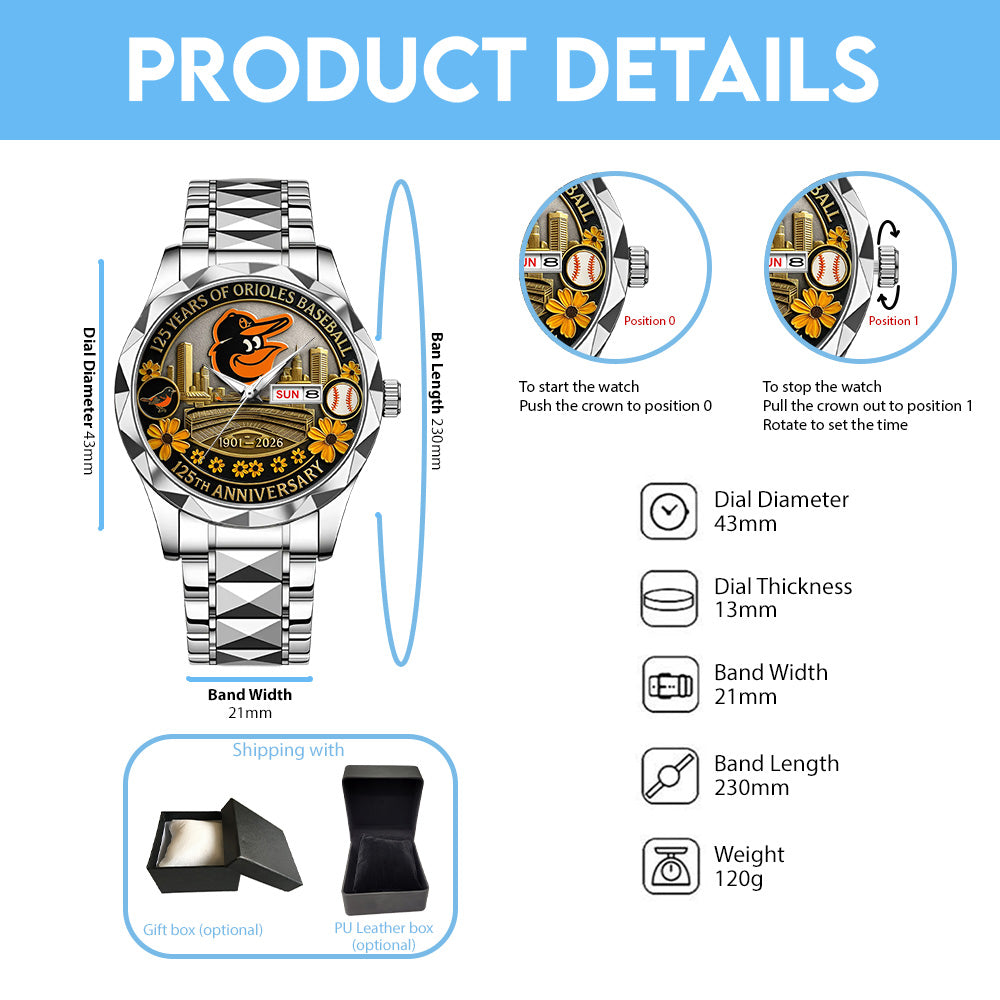 Baltimore Orioles 125th Anniversary 1901-2026 Alloy Luxury Quartz Watch – TANTN15619