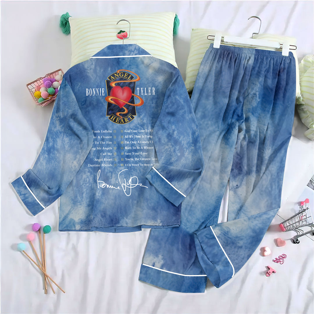 Bonnie Tyler Satin Pajama Set with Piping – HOATT20273