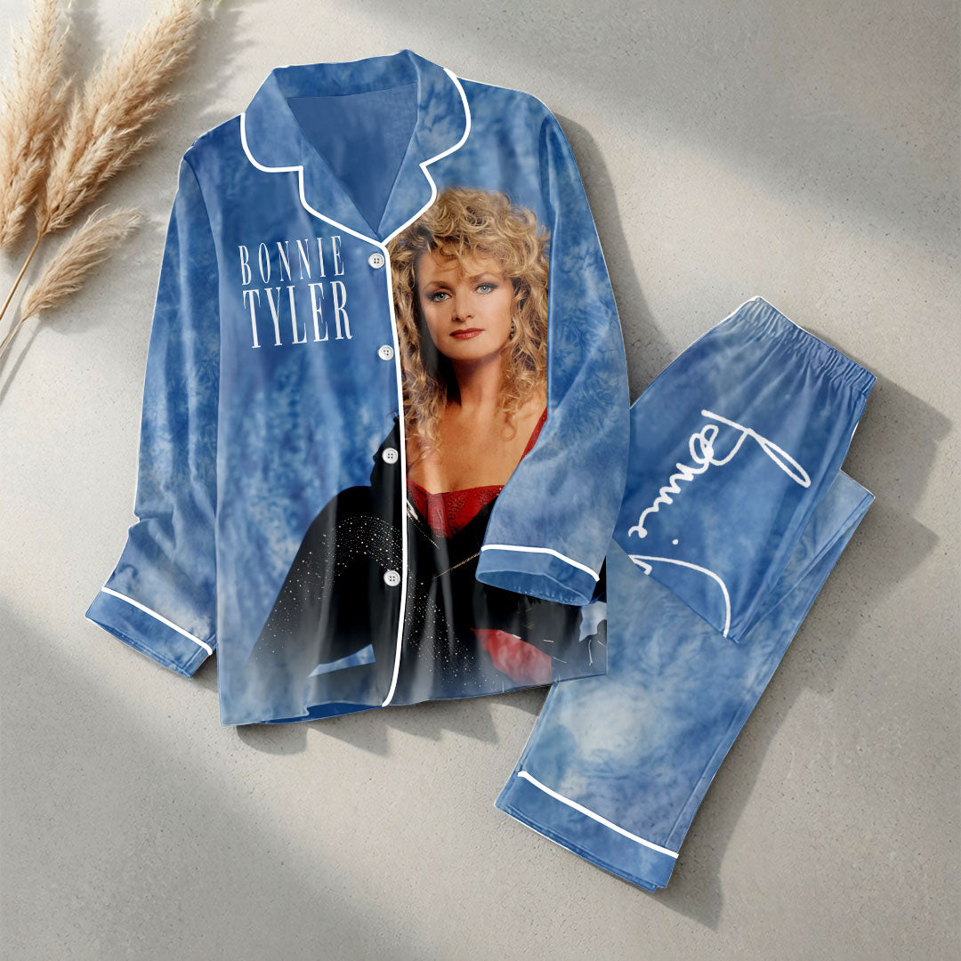 Bonnie Tyler Satin Pajama Set with Piping – HOATT20273