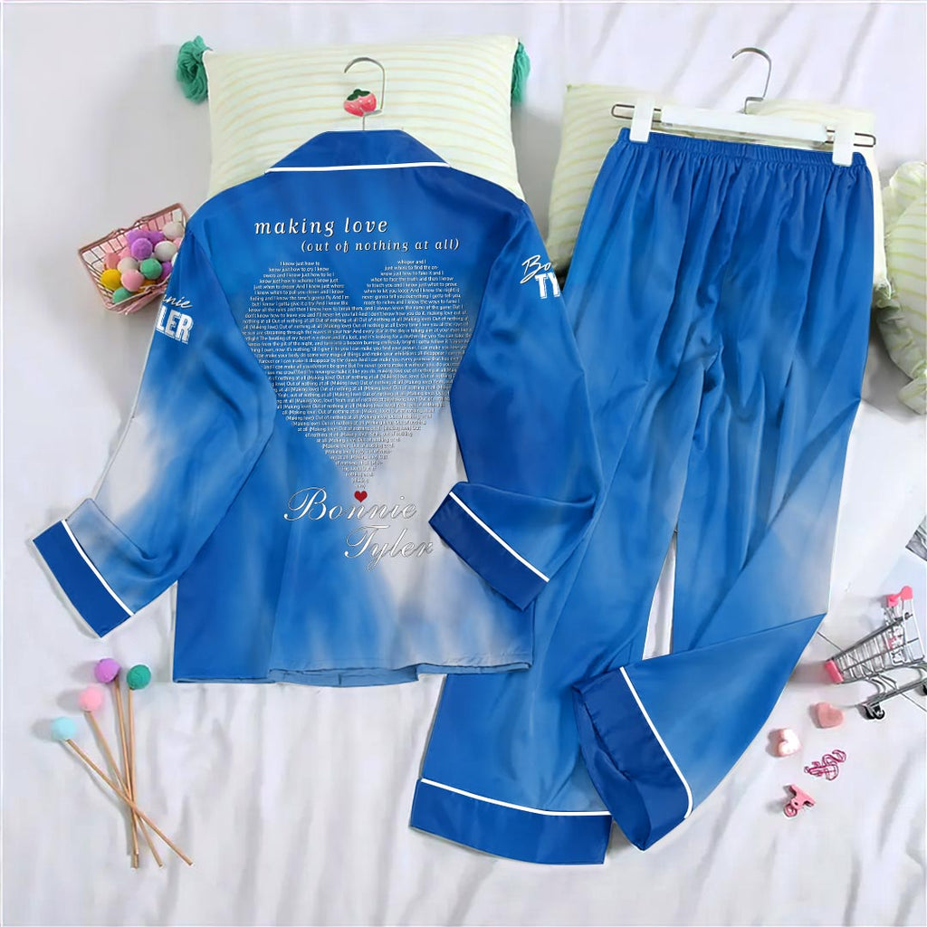 Bonnie Tyler Satin Pajama Set with Piping – HOATT20295