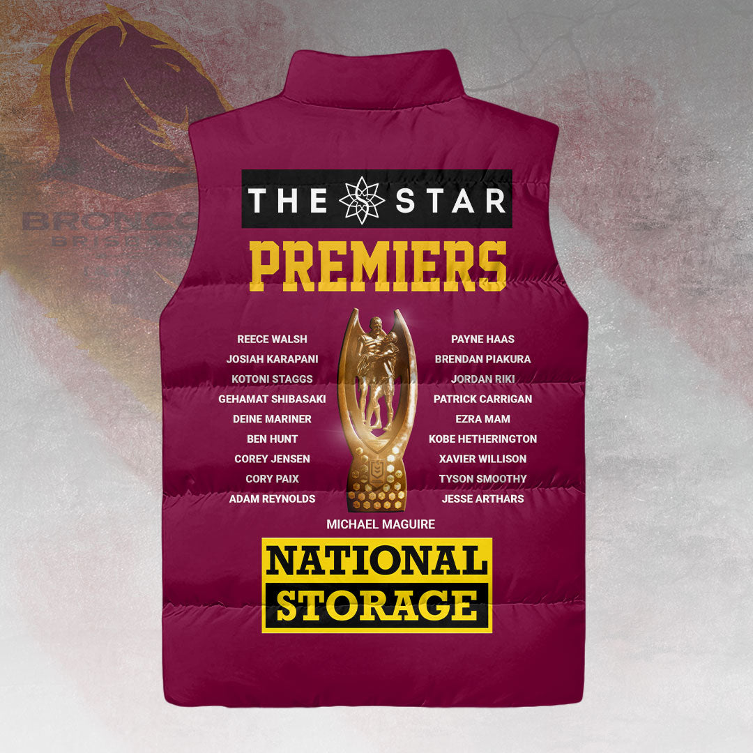 Brisbane Broncos 2025 NRL Premiers 3D Sleeveless Down Jacket – HOATT14016