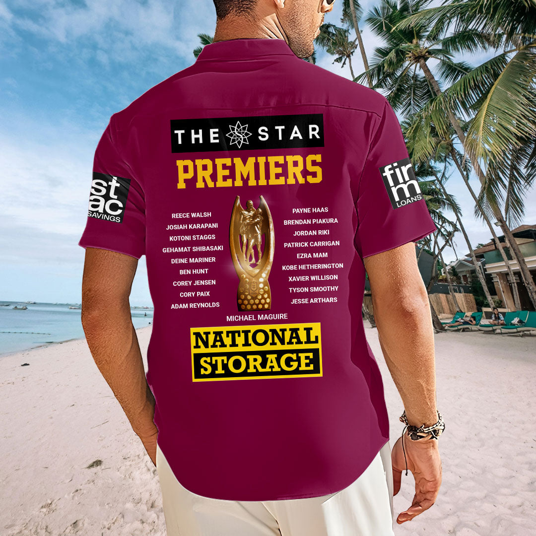 Brisbane Broncos 2025 NRL Premiers Short Sleeve Button-Down Shirt – HOATT13927