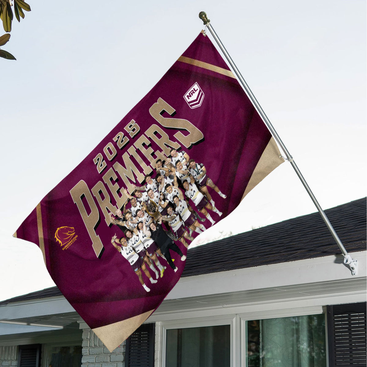 Brisbane Broncos 2025 Premiers 3D Double-side House Flag – MAITM13269