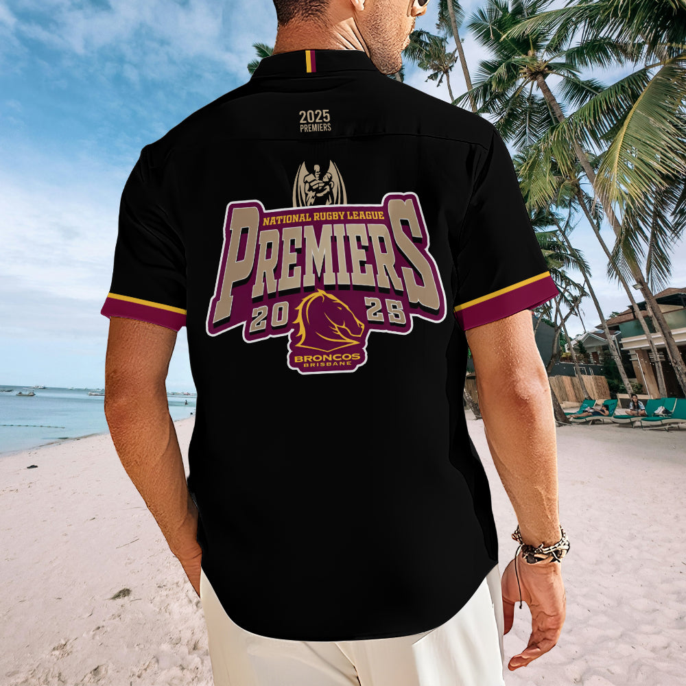 Brisbane Broncos 2025 Premiers Short Sleeve Button-Down Shirt – MAITM13267