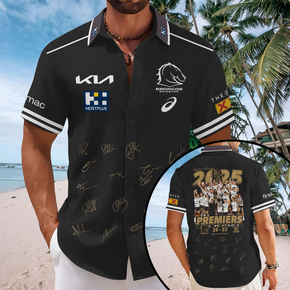 Brisbane Broncos 2025 Premiership Short Sleeve Button-Down Shirt – MAITM13505