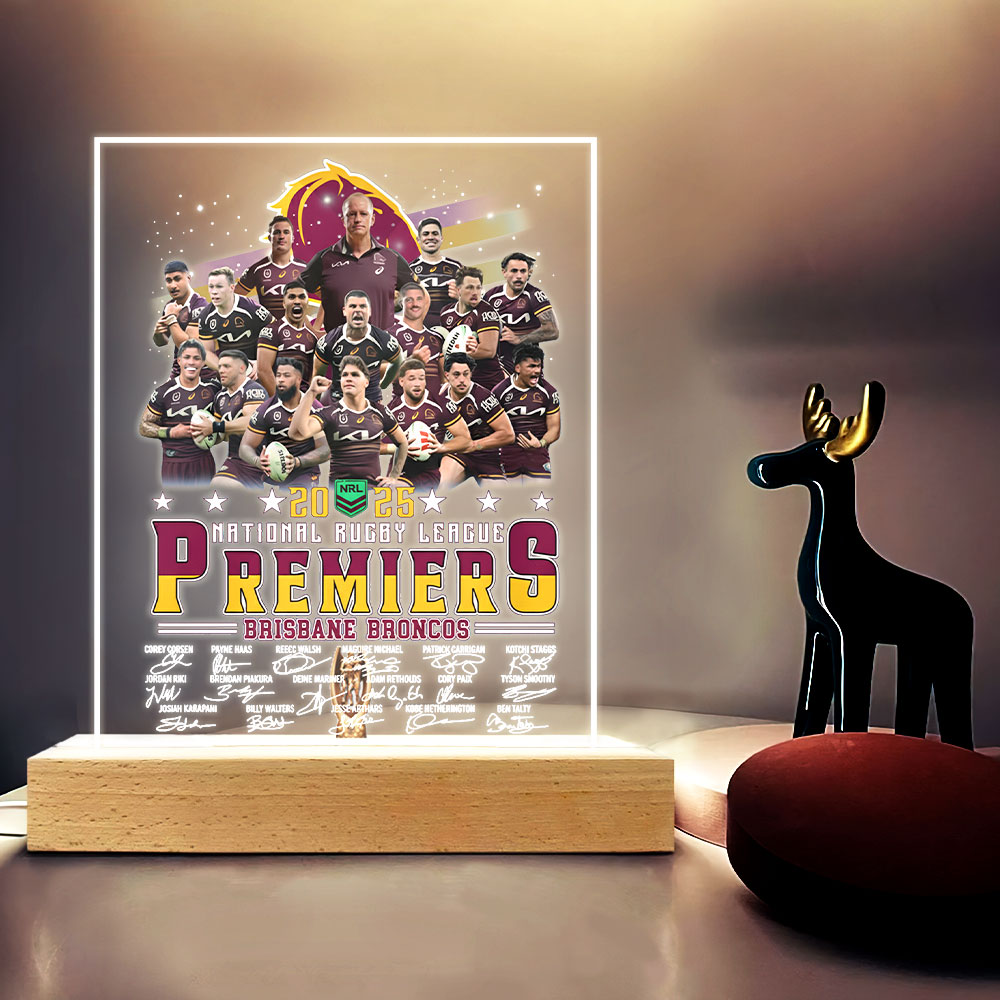 Brisbane Broncos 2025 Premiership 3D Led Light Wooden Base – TANTN17181