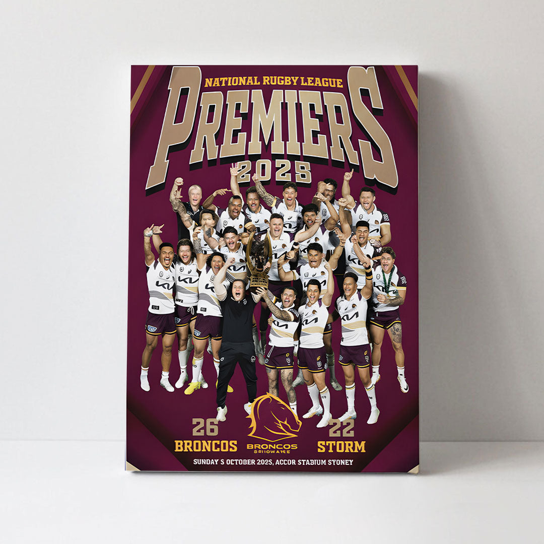 Brisbane Broncos 2025 Premiership Rectangle Canvas With Inner Frame – TANTN17281