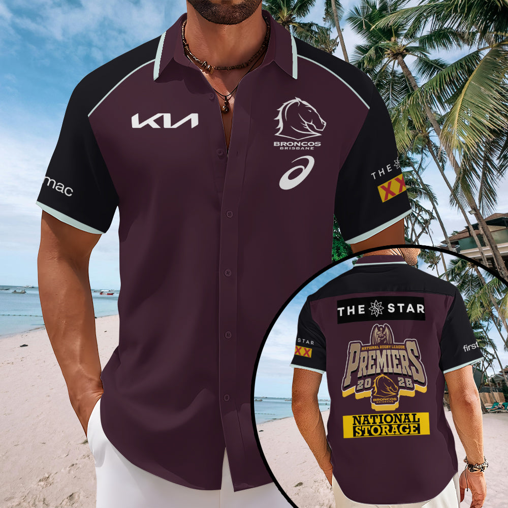 Brisbane Broncos 2025 Premiership Short Sleeve Button-Down Shirt – TANTN17703
