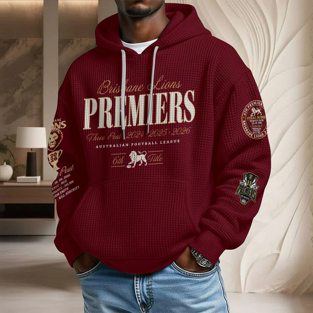 Brisbane Lions 2026 AFL Premiers 3D Unisex Waffle Hoodie – HOATT21470