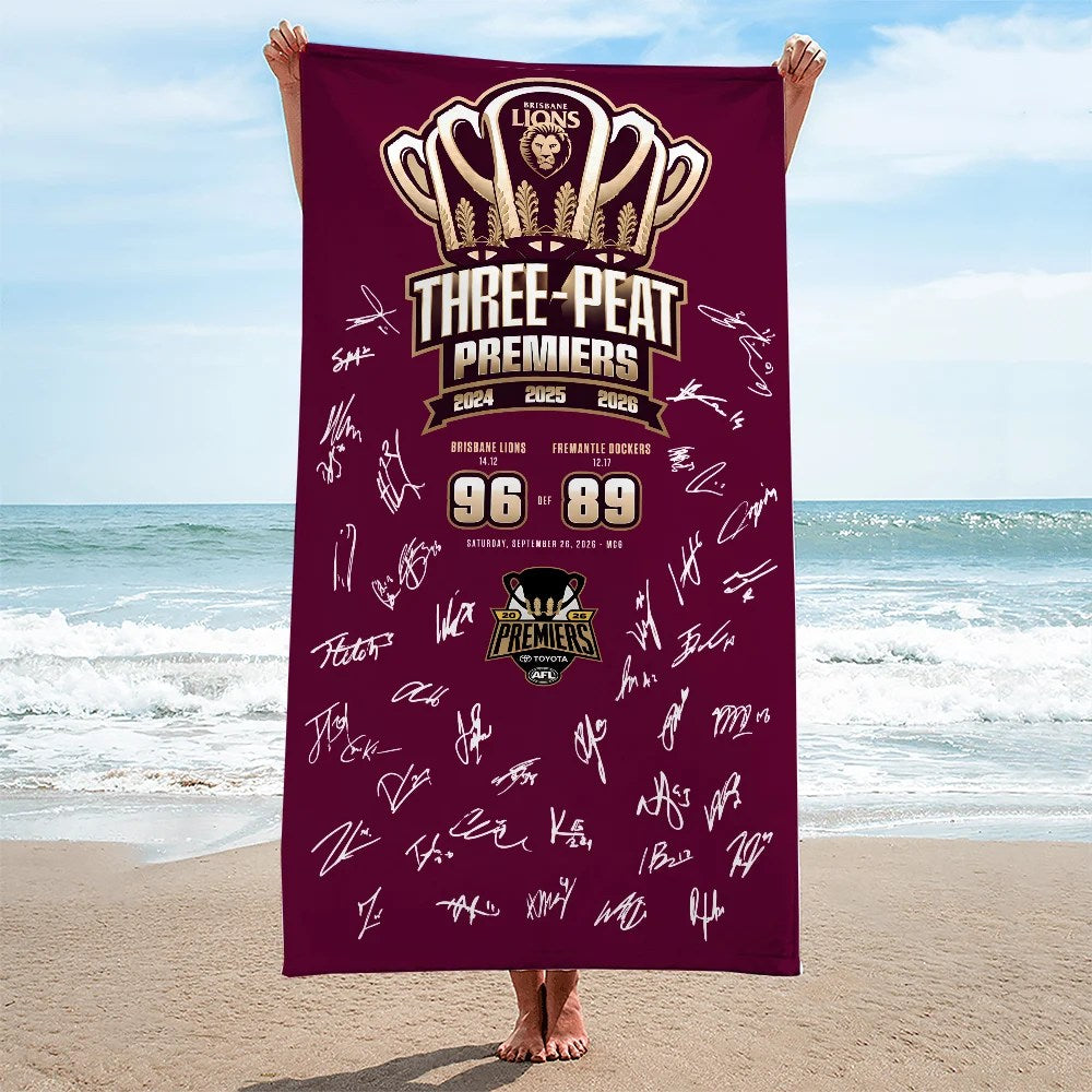 Brisbane Lions 2026 AFL Premiers Rectangle Beach Towel – TMTHU9633