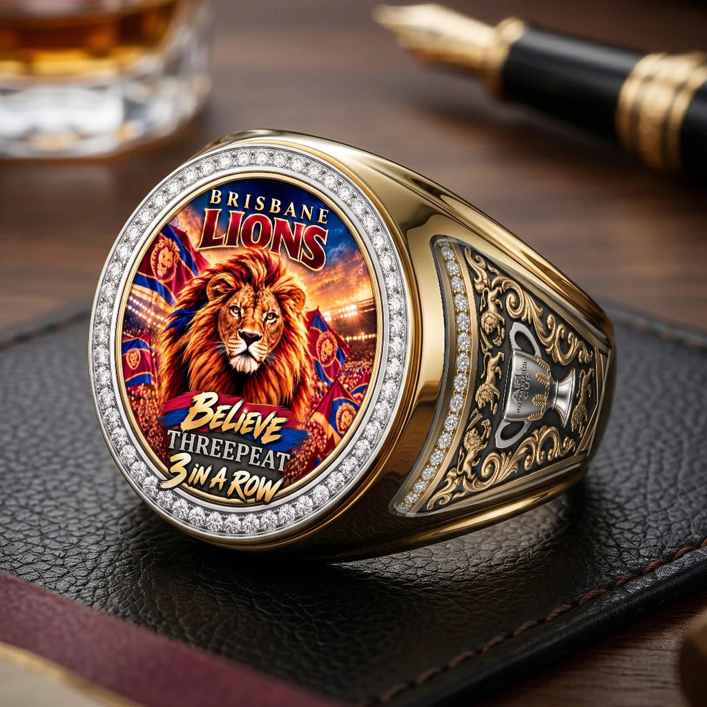 Brisbane Lions Threepeat Premiers 3D Engraved Ring – TMTHU9574
