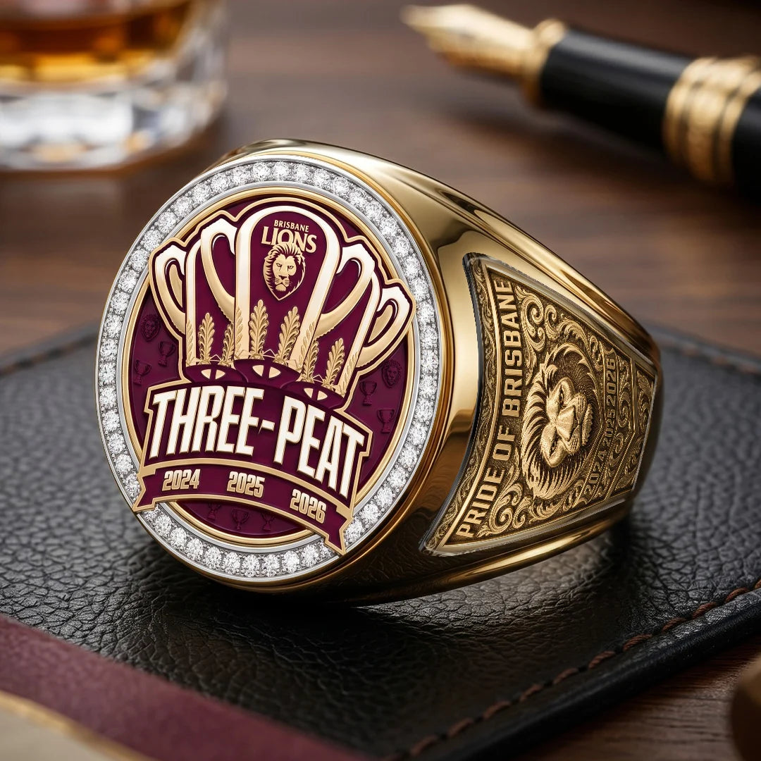 Brisbane Lions Threepeat Premiers 3D Engraved Ring – TMTHU9591