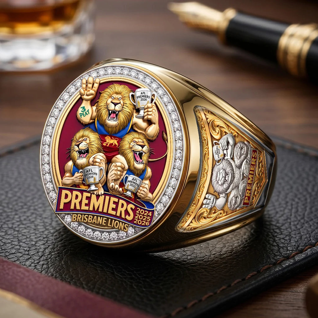 Brisbane Lions Threepeat Premiers 3D Engraved Ring – TMTHU9594
