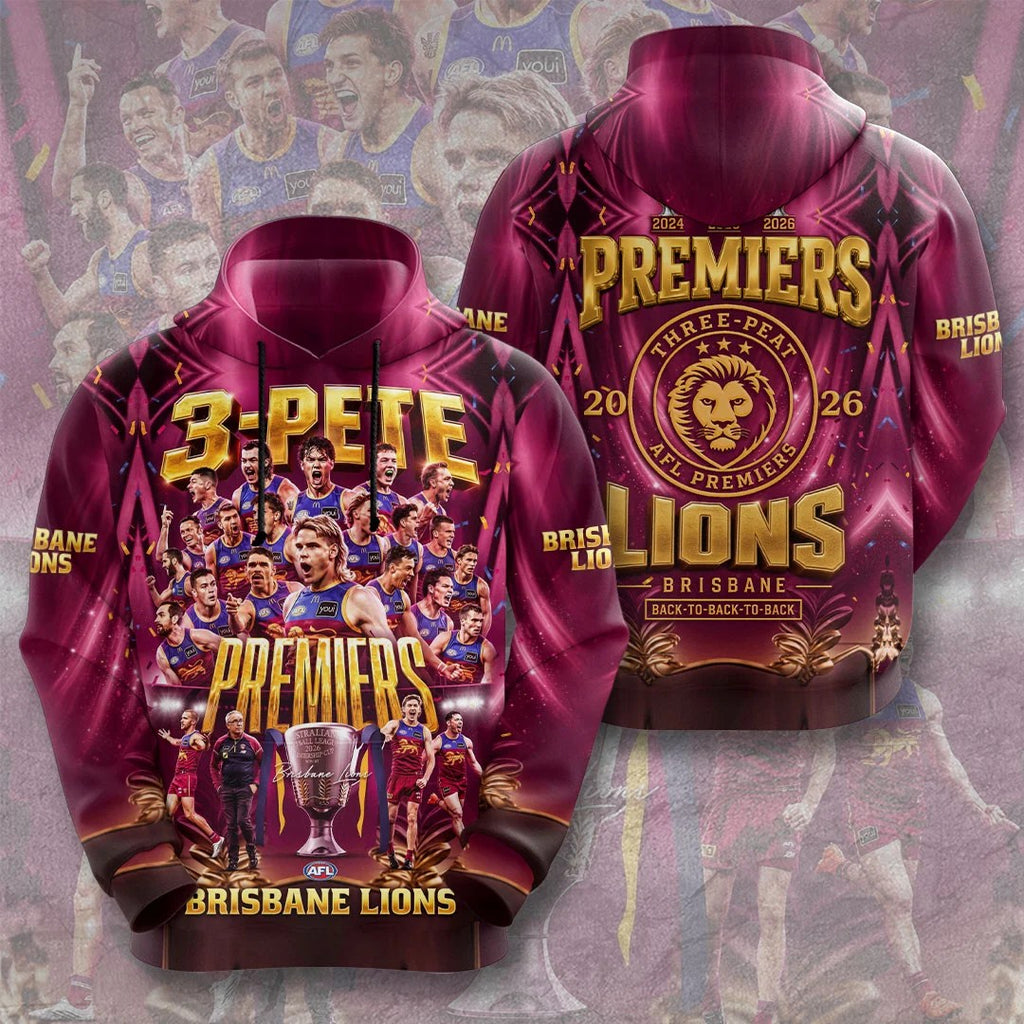 Brisbane Lions Threepeat Premiers 3D Apparel – TMTHU9825