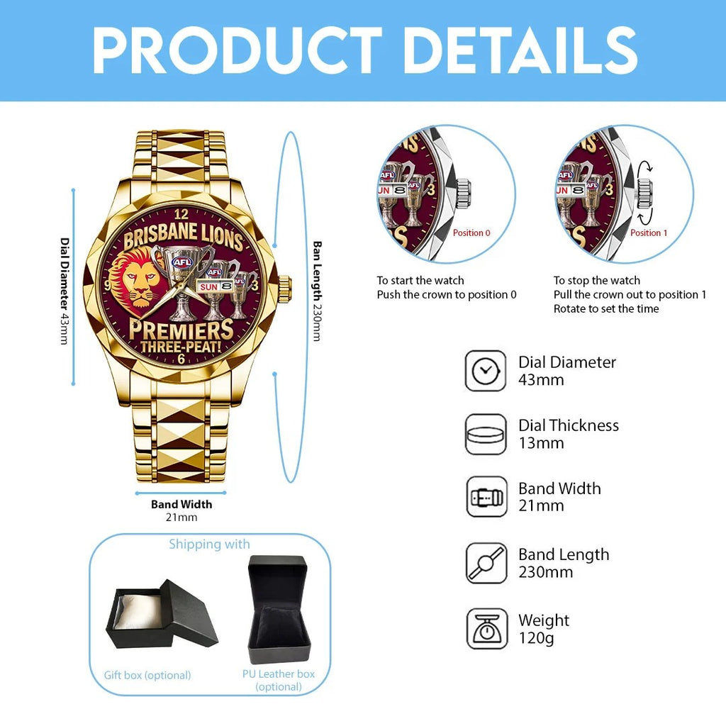 Brisbane Lions Threepeat Premiers Alloy Luxury Quartz Watch – TMTHU9804