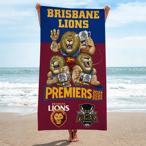 Brisbane Lions Threepeat Premiers Rectangle Beach Towel – TMTHU9593