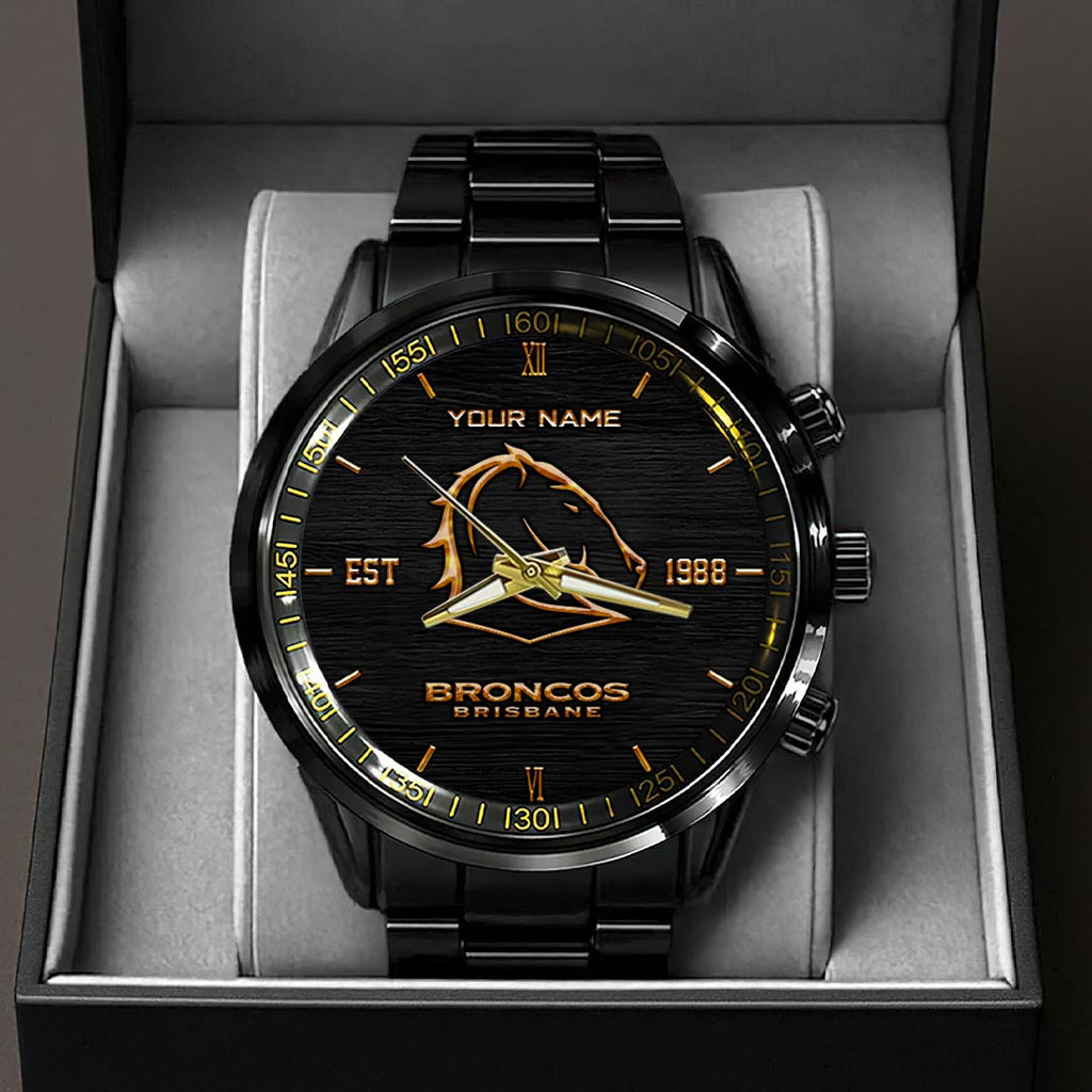 Personalized Brisbane Broncos Black Stainless Steel Watch – HOATT13730