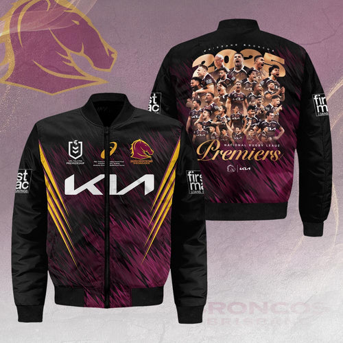 Brisbane Broncos 2025 NRL Premiers 3D Bomber Jacket – HOATT14491