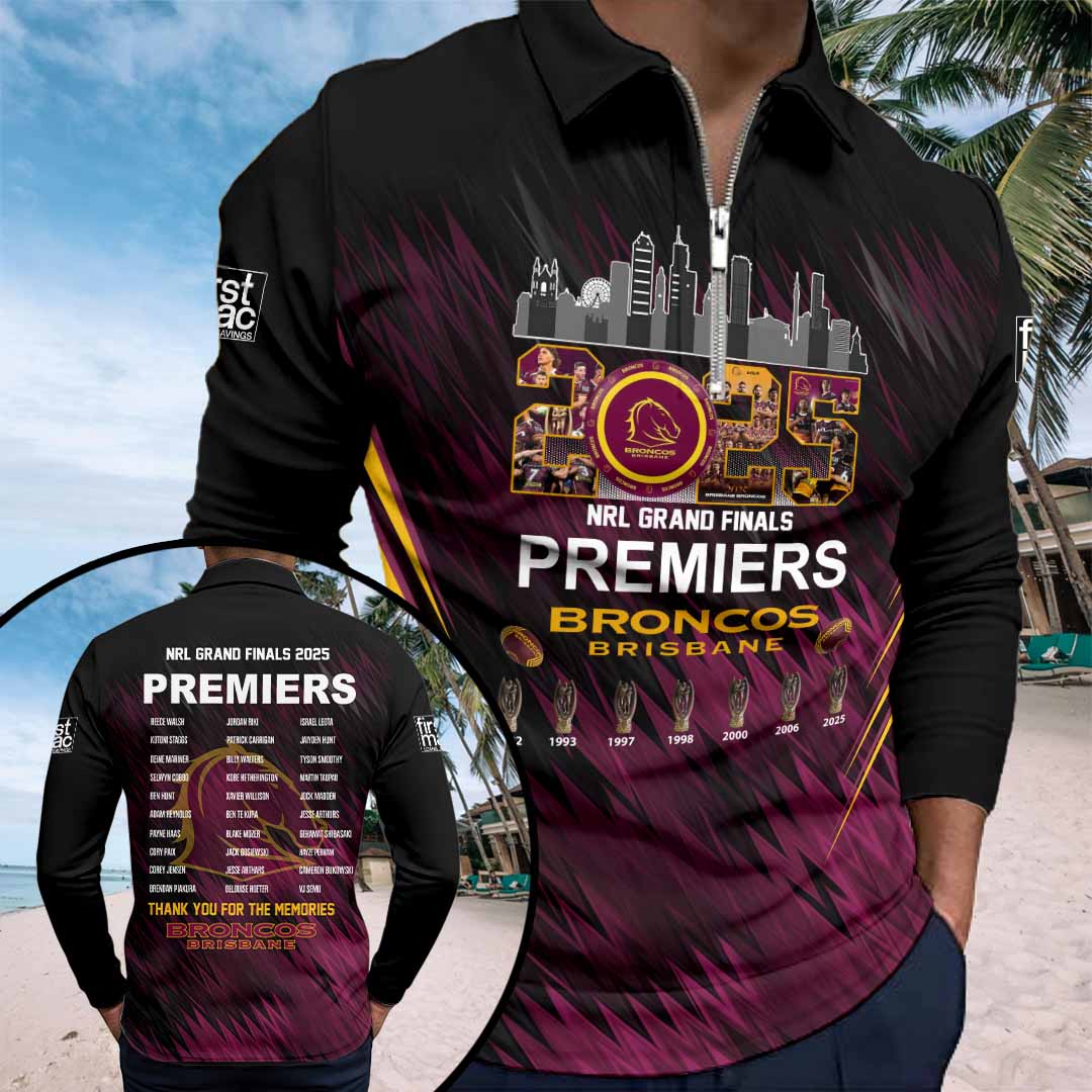 Brisbane Broncos 2025 NRL Premiers Zip Polo Shirt – HOATT15878