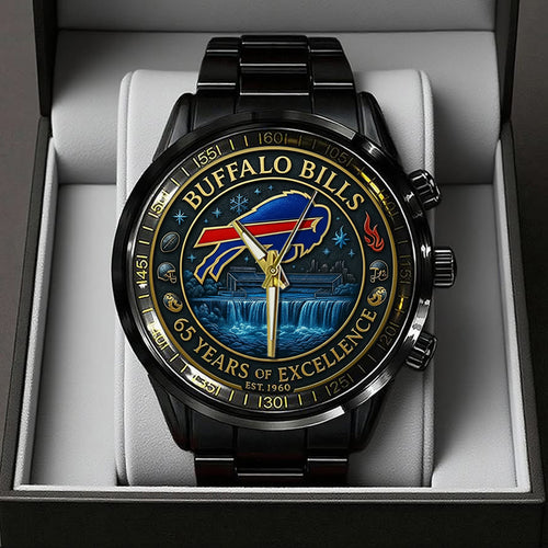 Buffalo Bills 65th Anniversary 2025 Black Stainless Steel Watch – TANTN16089