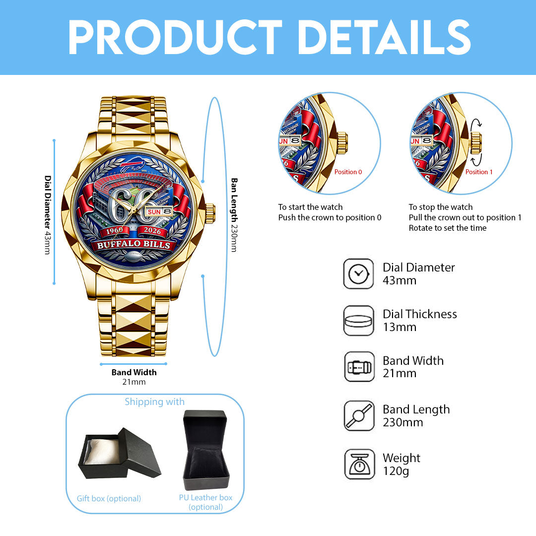 Buffalo Bills 66th Anniversary Alloy Luxury Quartz Watch – MAITM14925