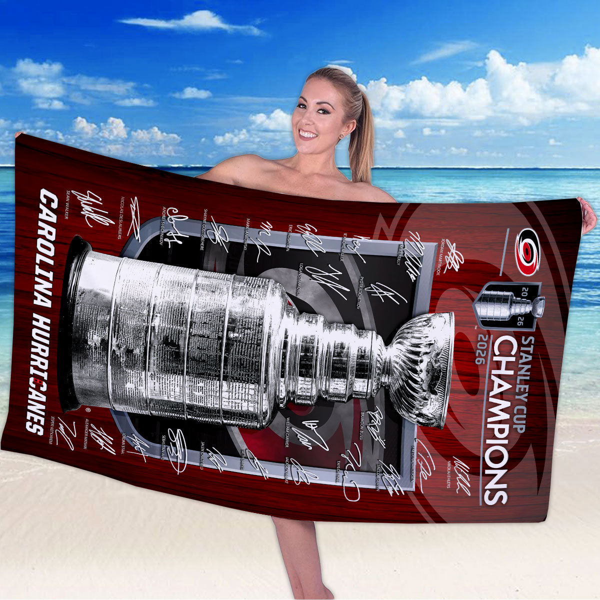 Carolina Hurricanes 2026 Stanley Cup Champions Rectangle Beach Towel – HOATT18807