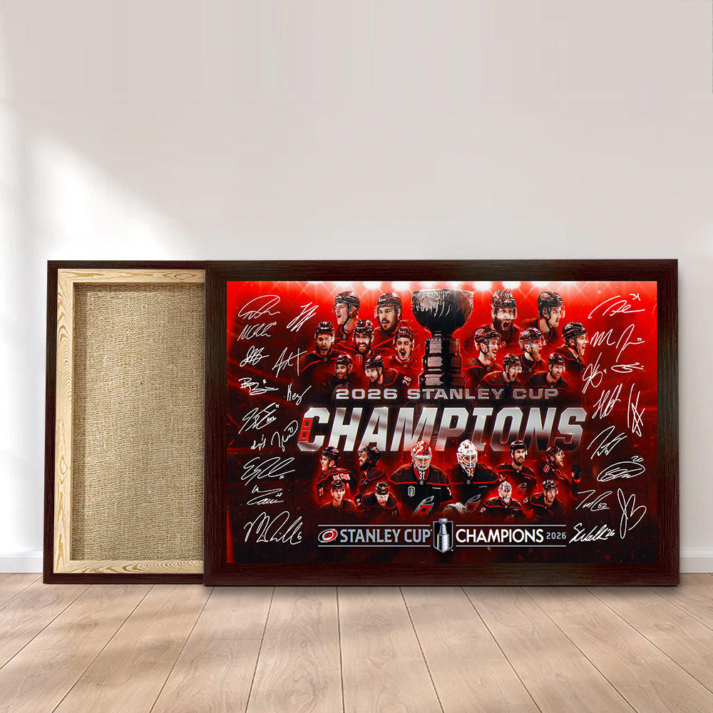 Carolina Hurricanes 2026 Stanley Cup Champions Rectangle Canvas With Inner Frame – TMTHU6876
