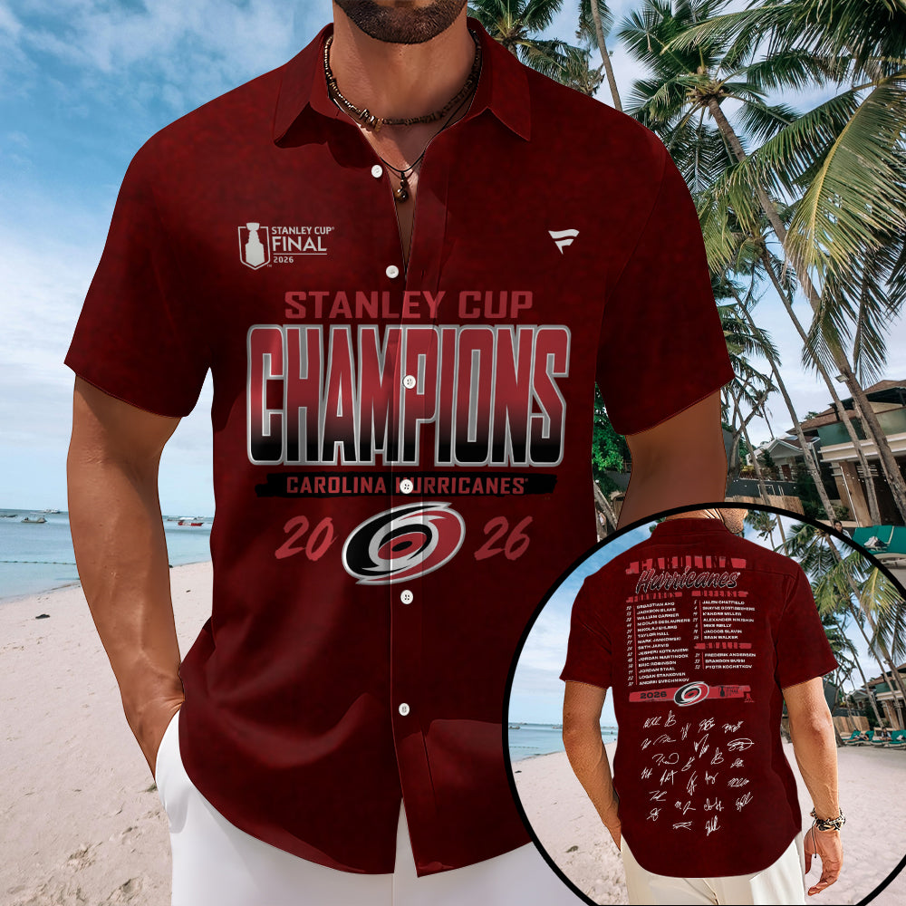 Carolina Hurricanes 2026 Stanley Cup Champions Short Sleeve Button-Down Shirt – TMTHU6931