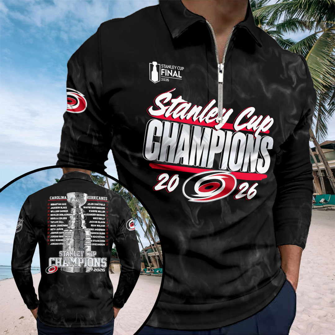 Carolina Hurricanes 2026 Stanley Cup Champions Zip Polo Shirt – HOATT19239