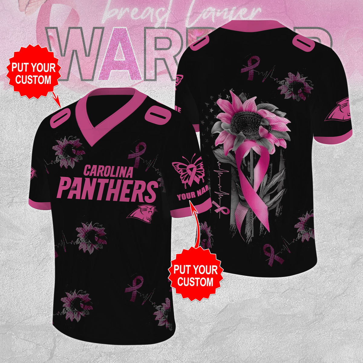 Personalized Carolina Panthers x Breast Cancer Awareness 3D Football Jersey – MAITM12839