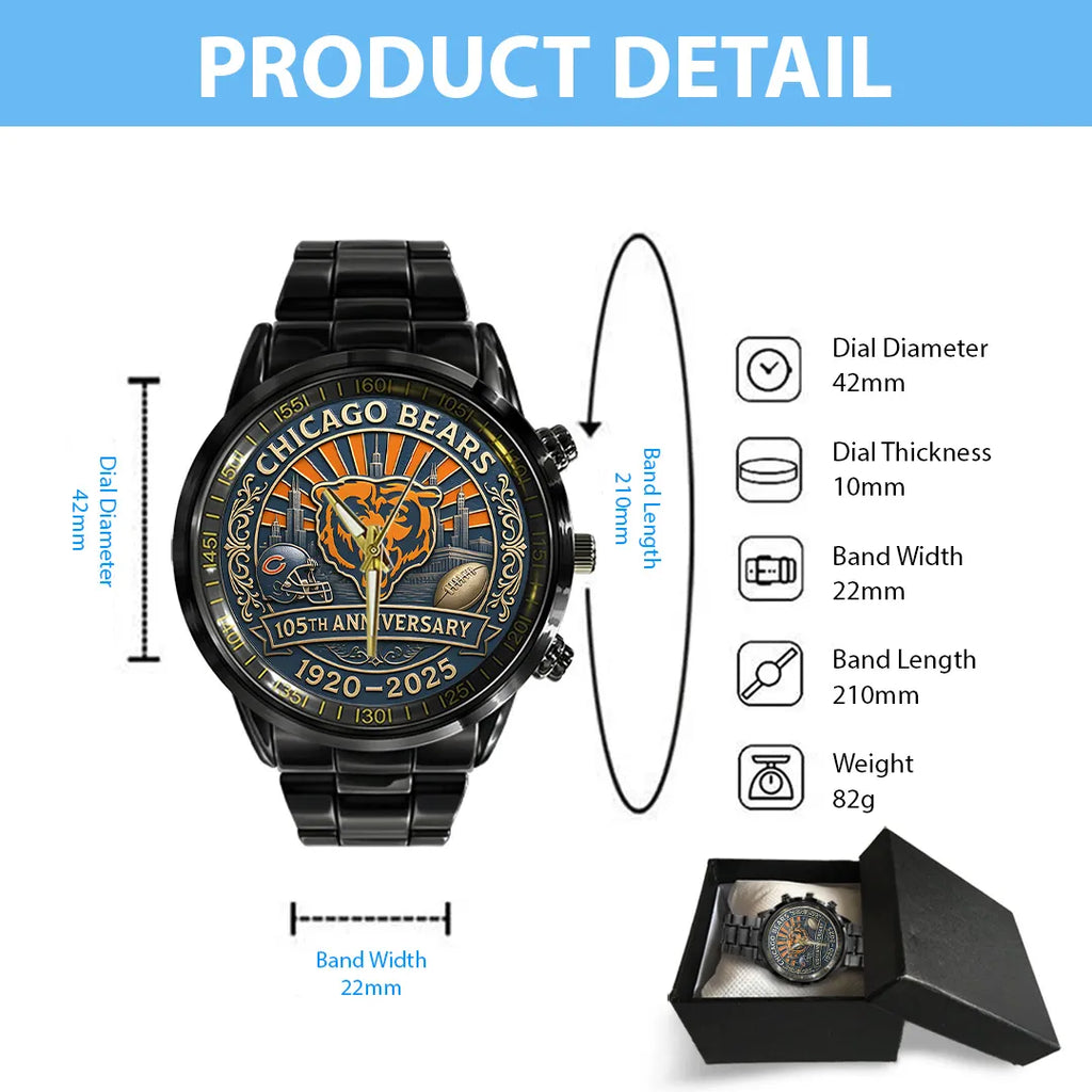 Chicago Bears Black Stainless Steel Watch – TANTN16809