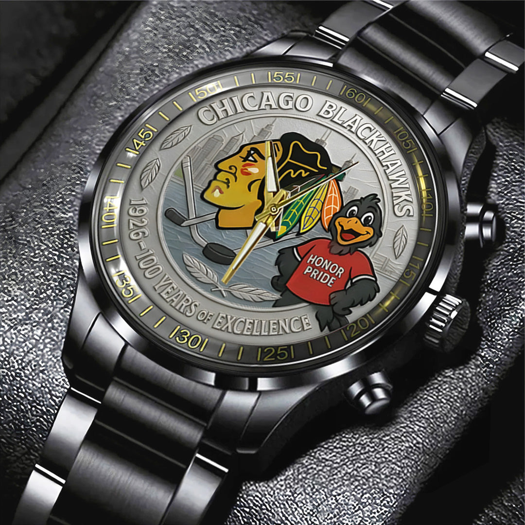 Chicago Blackhawks 100th Anniversary 2026 Black Stainless Steel Watch – TANTN16099