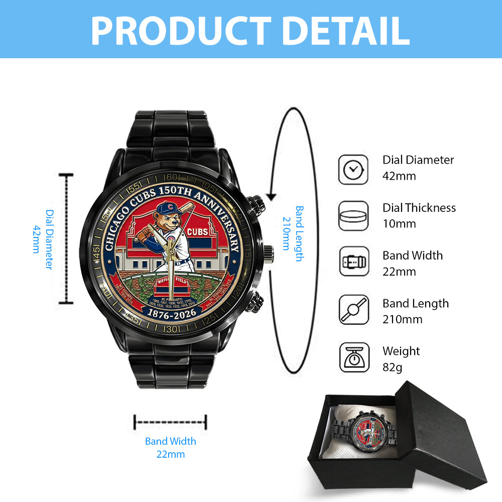 Chicago Cubs 150th Anniversary Black Stainless Steel Watch – MAITM14890