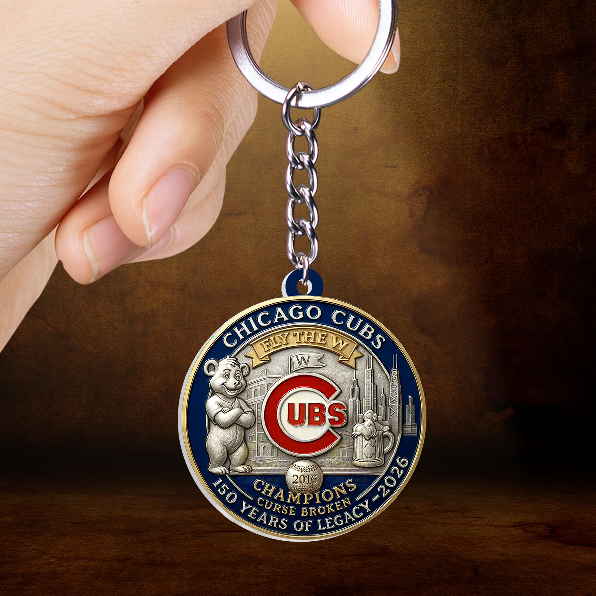Chicago Cubs 150th Anniversary Custom Shape 2-sided Keychain – HOATT13529
