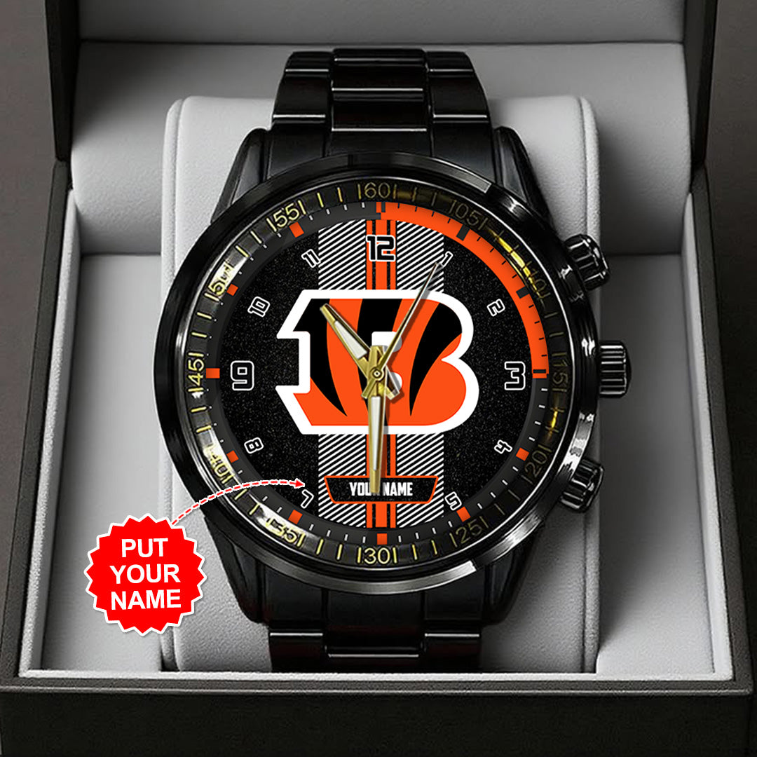 Personalized Cincinnati Bengals Black Stainless Steel Watch – TANTN16008