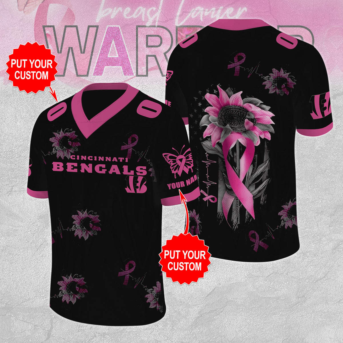 Personalized Cincinnati Bengals x Breast Cancer Awareness 3D Football Jersey – MAITM12841