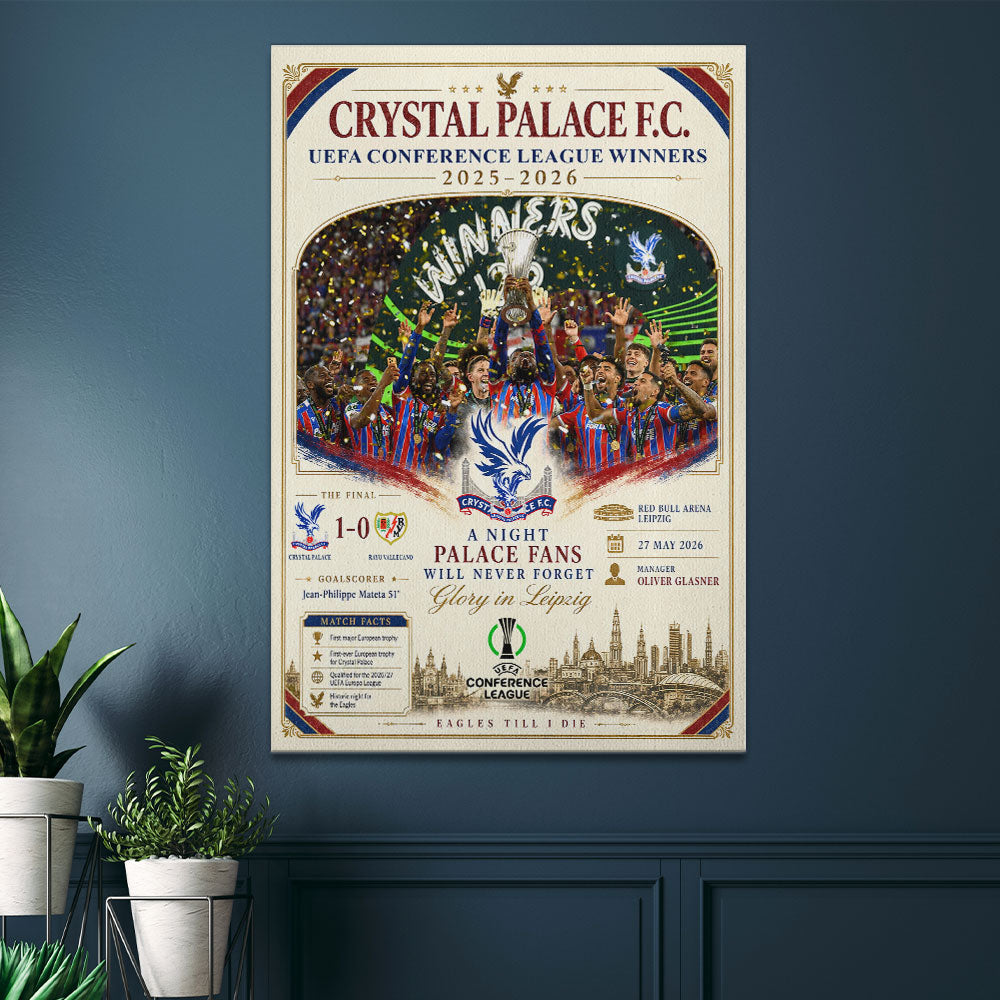 Crystal Palace FC 2026 UEFA Conference League Winners Rectangle Canvas With Inner Frame – HOATT18534