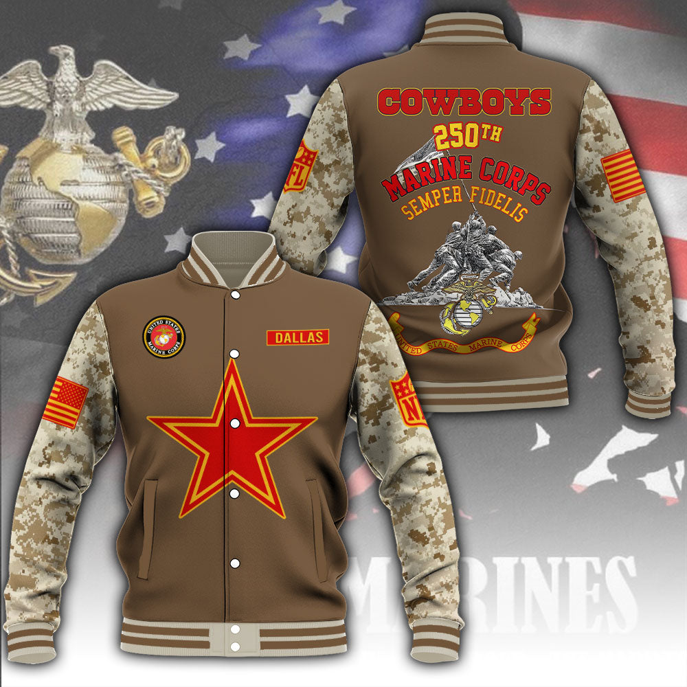 Dallas Cowboys x US Marine Corps 250th Anniversary Varsity Jacket – MAITM12768