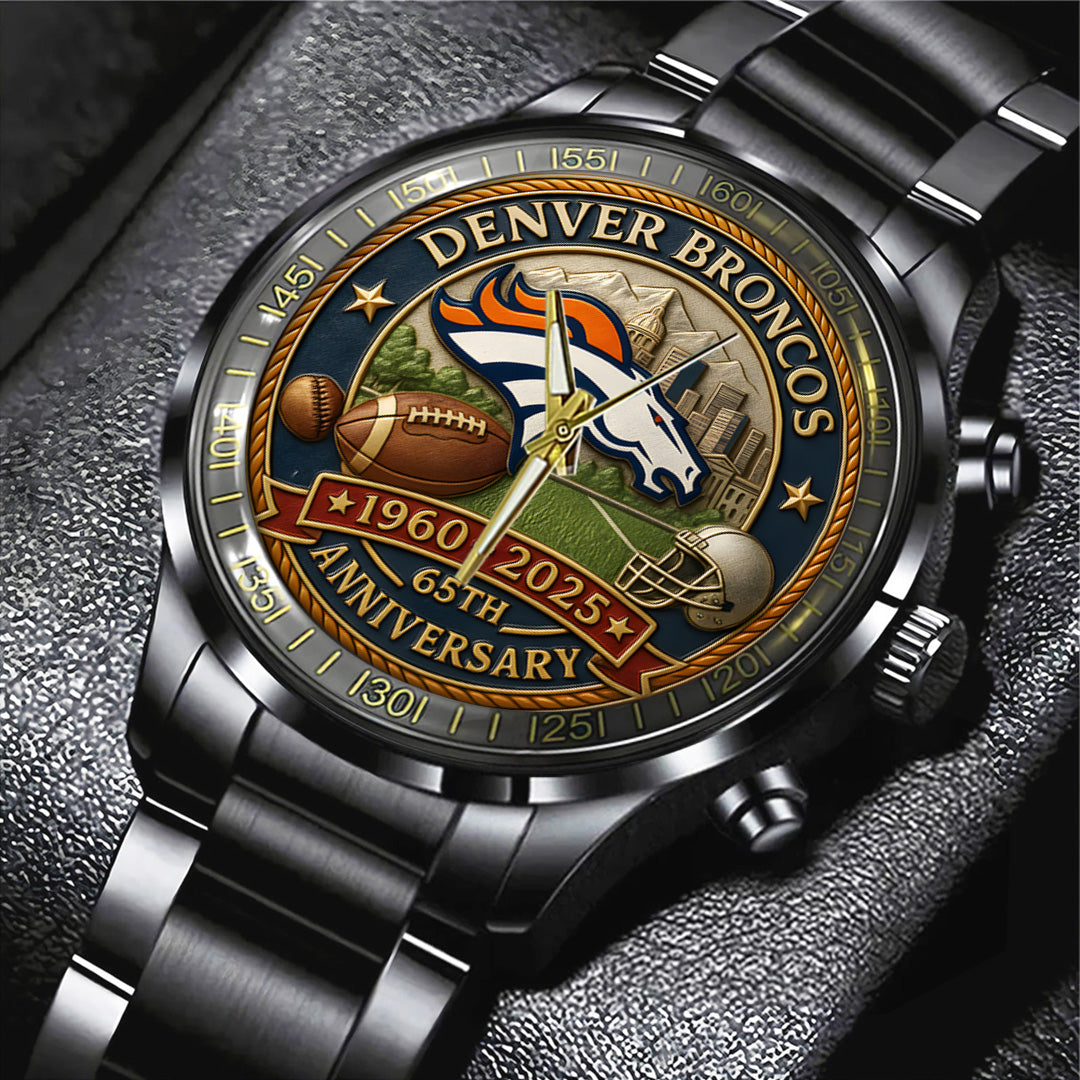 Denver Broncos 65th Anniversary 2025 Black Stainless Steel Watch – TANTN16141