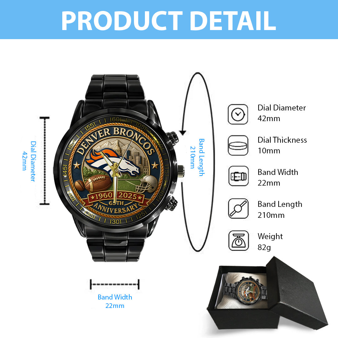 Denver Broncos 65th Anniversary 2025 Black Stainless Steel Watch – TANTN16141