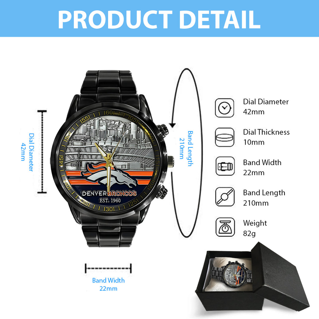 Denver Broncos Black Stainless Steel Watch – TANTN19406